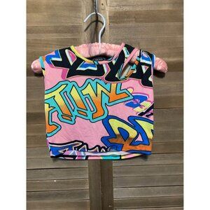 NWOT Objex Juniors Graffiti Print Crop Top Size Small Y2K Grunge Skater Casual